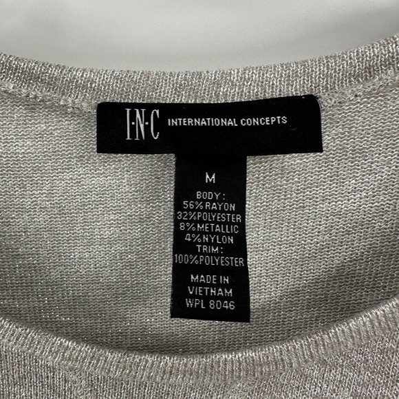 INC. International Concepts Gray Metallic Crew Neck Ruffle Hem Knit Top Medium - Picture 8 of 10